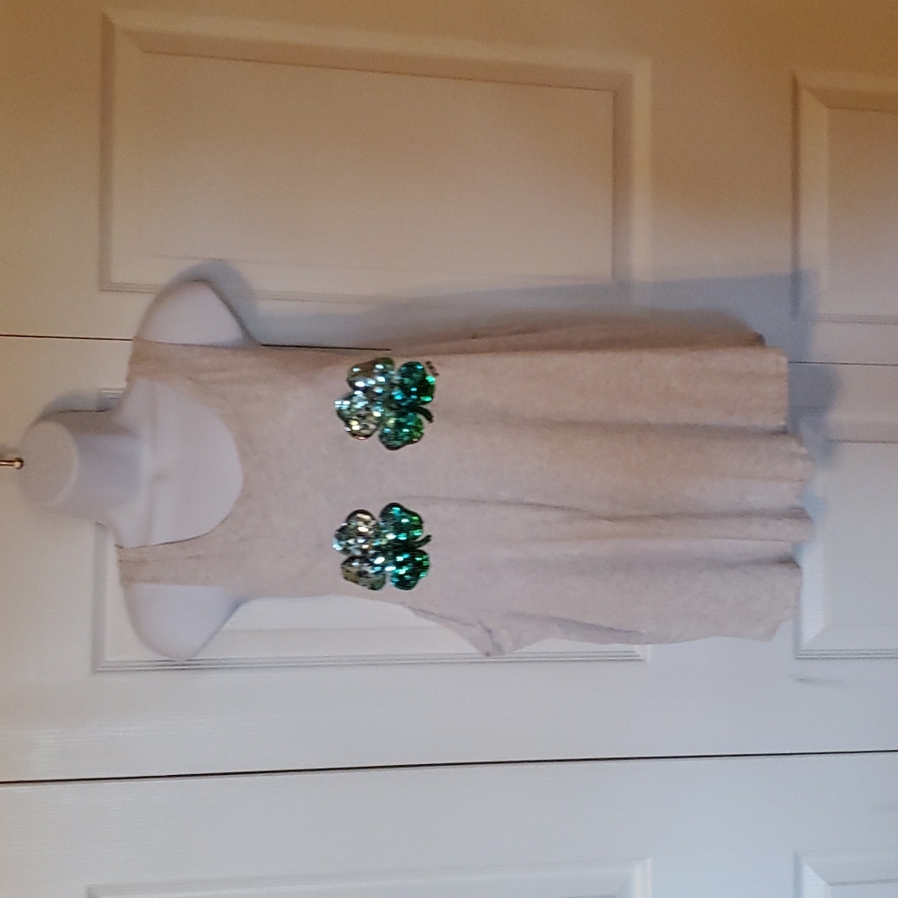 PINK Sequin Lucky St. Patrick's Day Clover Tank Top Low Cut on Sides